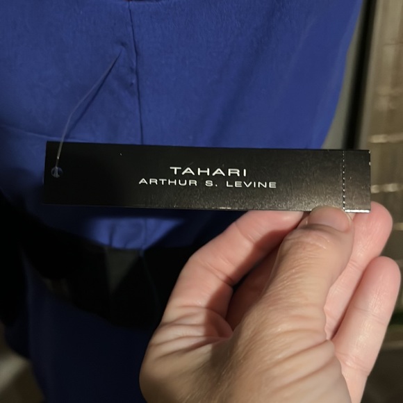 NWT TAHARI Royal Blue Sleeveless Dress With Ruffle  down Front and Belt … - Picture 9 of 13